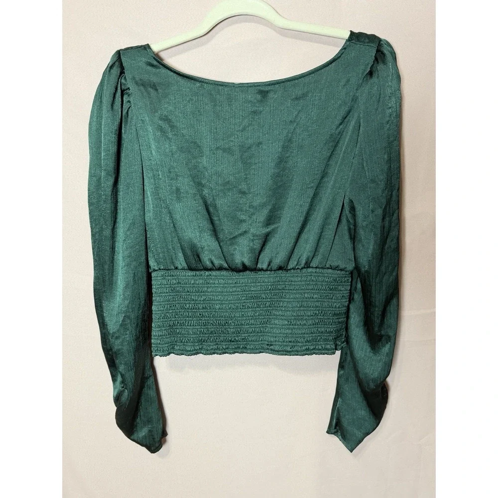Free People Santiago Cropped Blouse Women's Small  Emerald Green